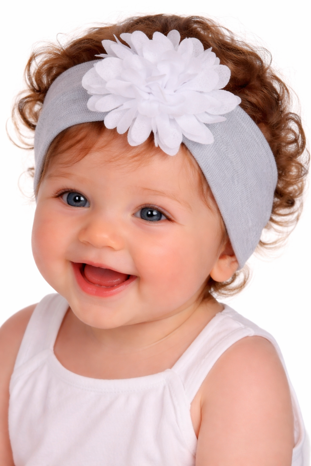 Stirnband für Babys und Kinder ab 0Mon Kopfband in Grau mit Blumen