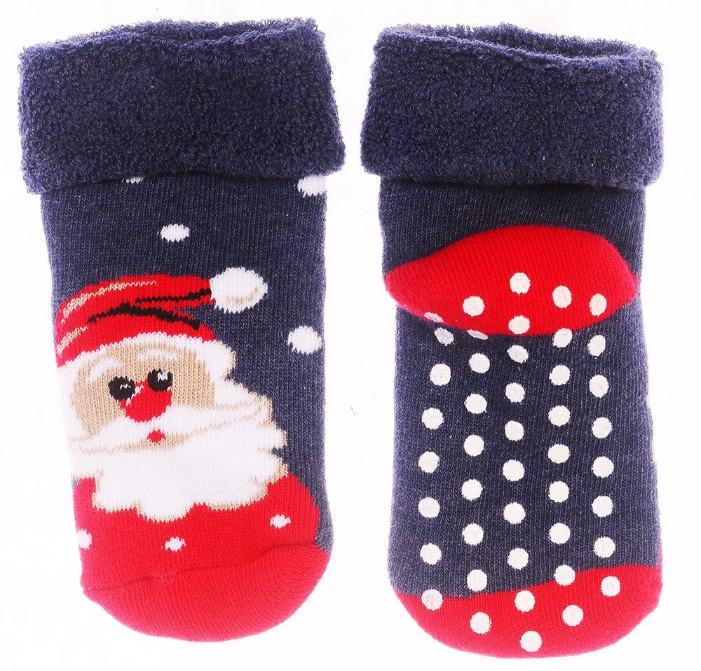 Thermosocken Socken Weihnachten warme Weihnachtssocken Antirutschsocken mit ABS Sohle genoppt in Blau mit Santa