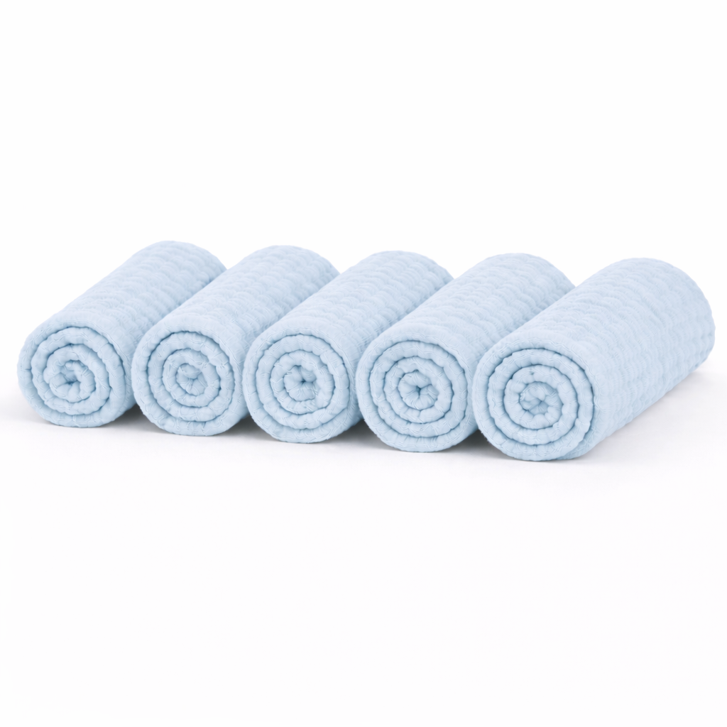 Baby 5er Set in 30 x 45 cm Stofftücher aus weichem Musselin Spucktücher in Blau