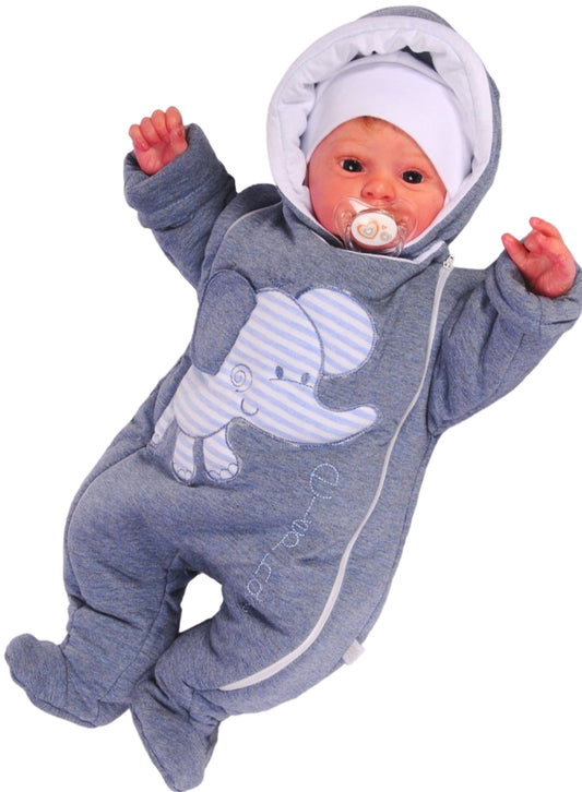 Schneeoverall Wagenanzug Babyanzug Baby Overall in Blau mit Stickerei Elefant