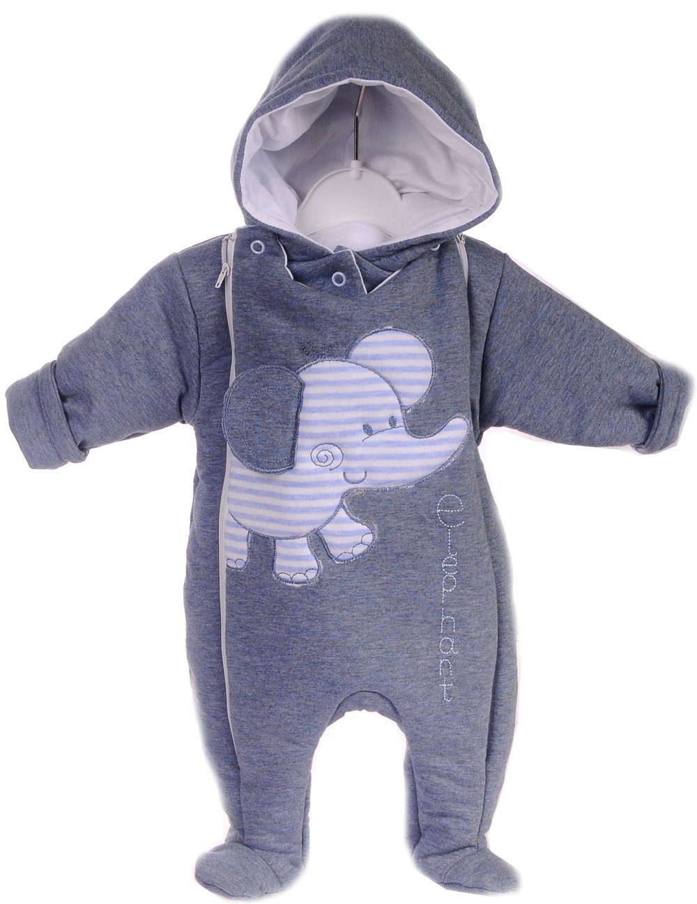 Schneeoverall Wagenanzug Babyanzug Baby Overall in Blau mit Stickerei Elefant
