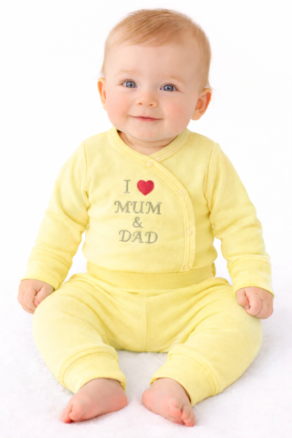 Body und Hose Baby Anzug in Gelb Wickelbody