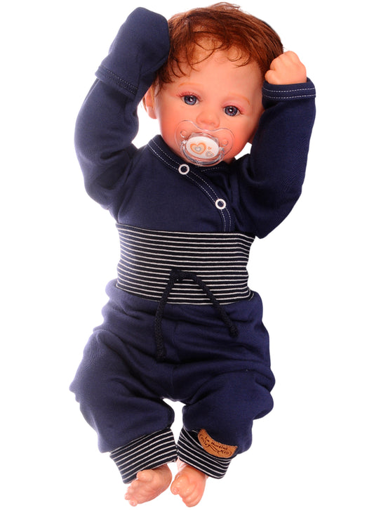Baby Anzug Wickelbody mit Kratzschutz und Mitwachshose in Blau