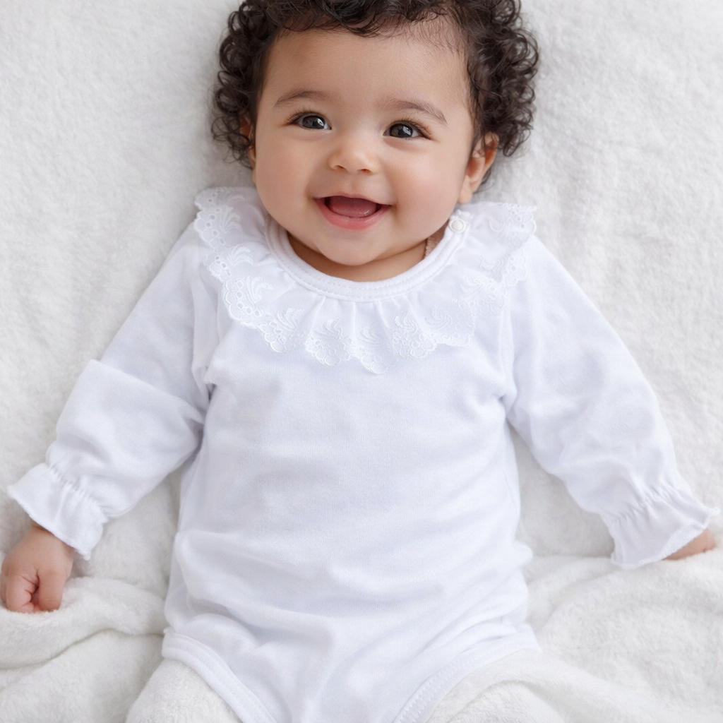 Body in Weiß mit festlichm Kragen langarm Baby