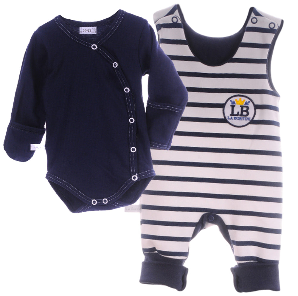 Baby Anzug 2-teilig in Weiß-Blau Strampler und Wickelbody mit Kratzschutz
