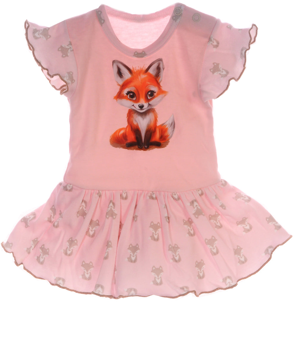 Baby Bodykleid Spieler Romper kurzer Strampler in Altrosa mit Fuchs-Aufdruck