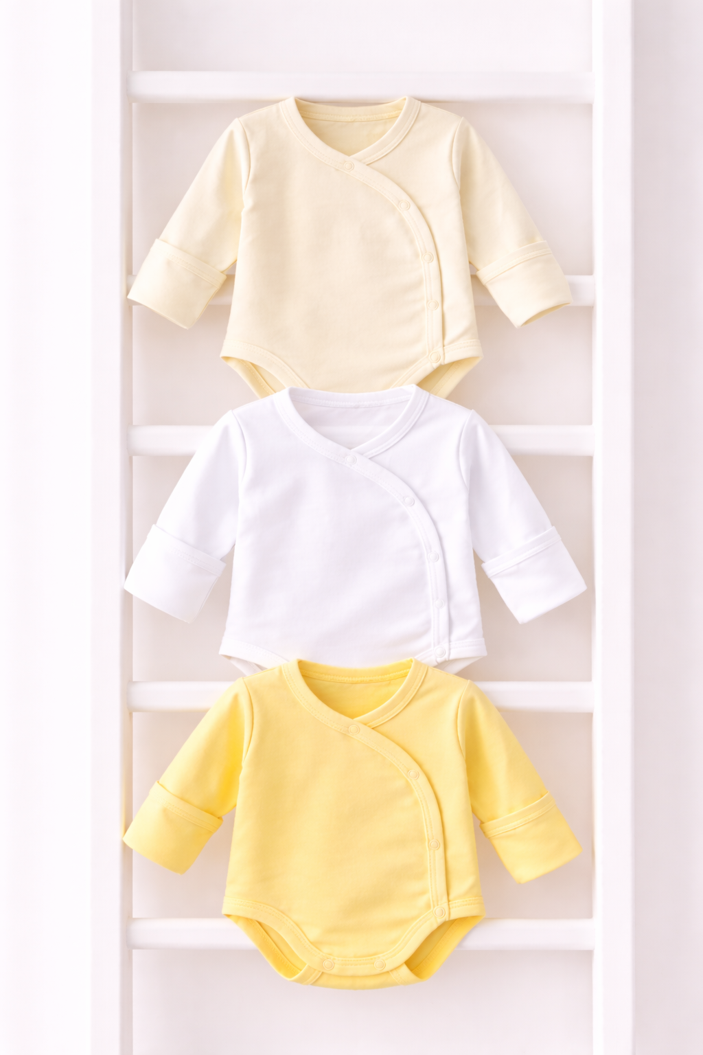 Wickelbodys 3er Pack Baby Bodys mit Kratzschutz neutral