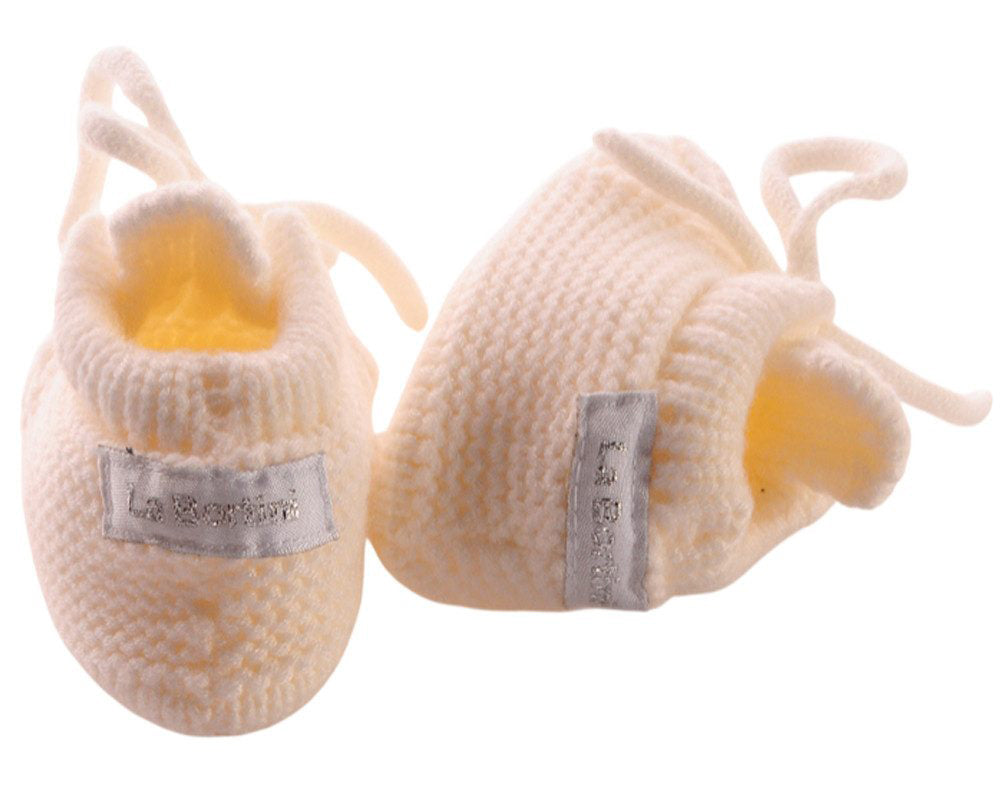 Baby Strickschuhe Booties Füßlinge 0-3Mon neutral Erstlingssocken in creme