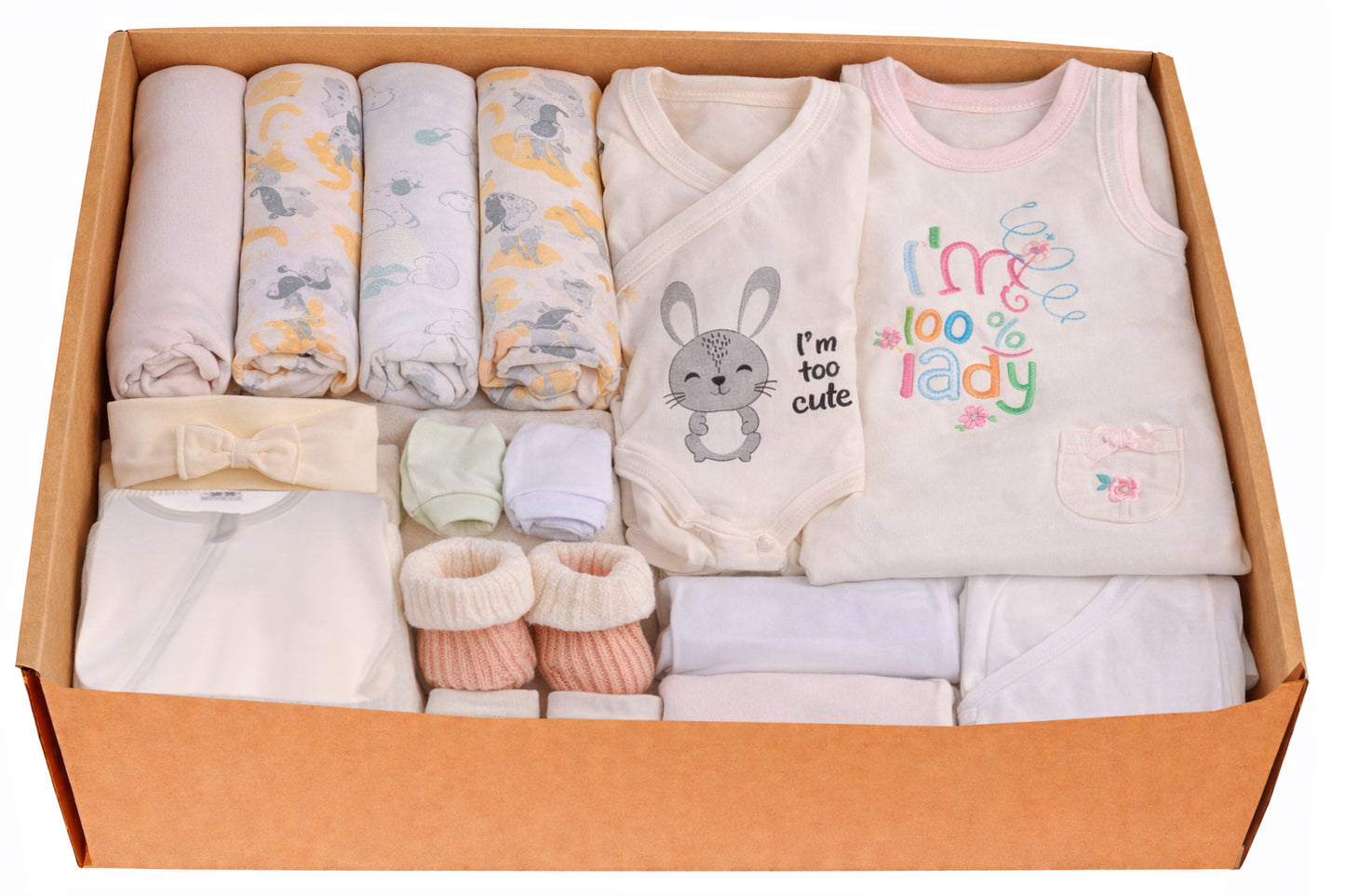 Erstlingsausstattung Paket 21 Tlg in Creme für Mädchen