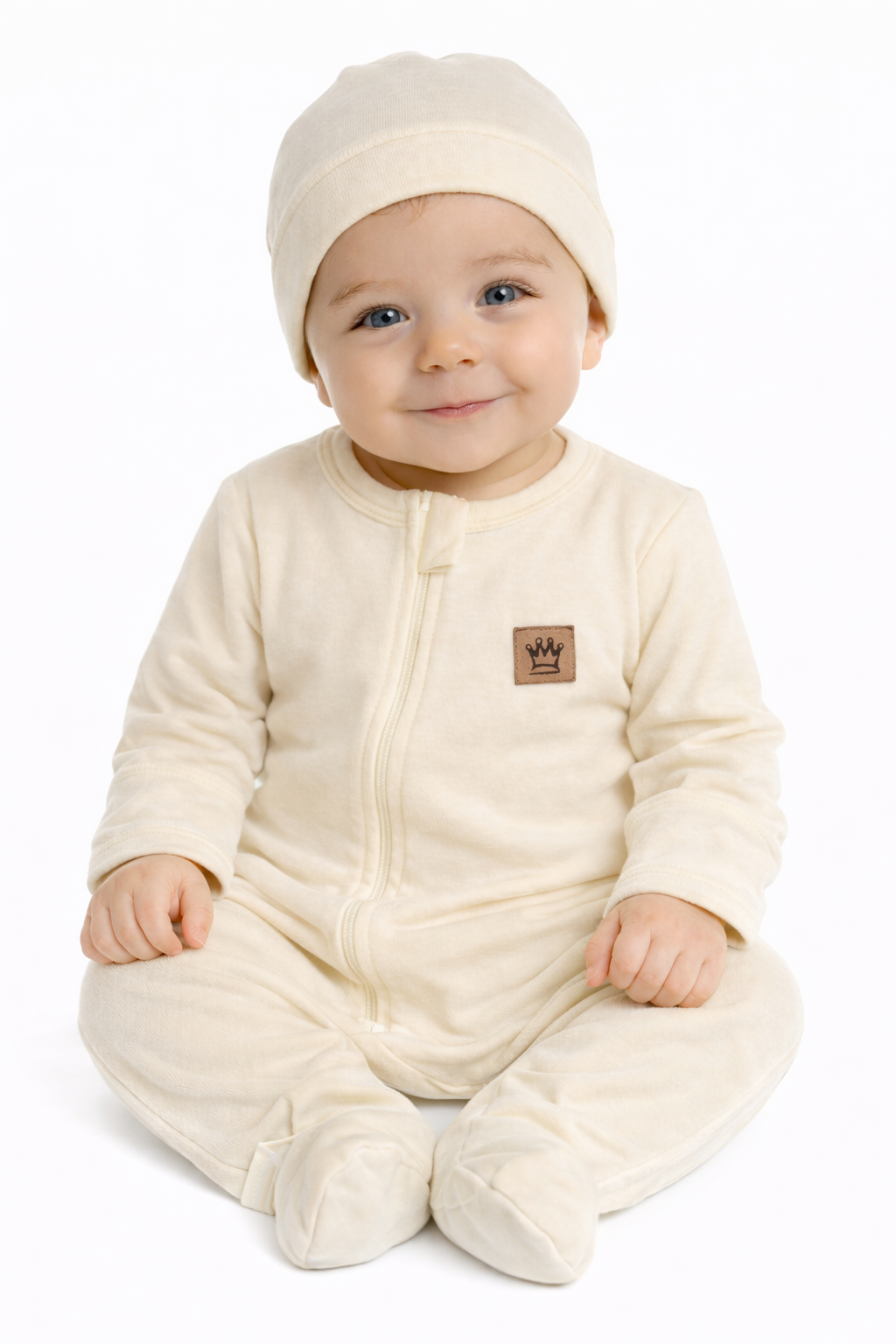 Strampler Overall und Mütze Set 2-teilig in Creme
