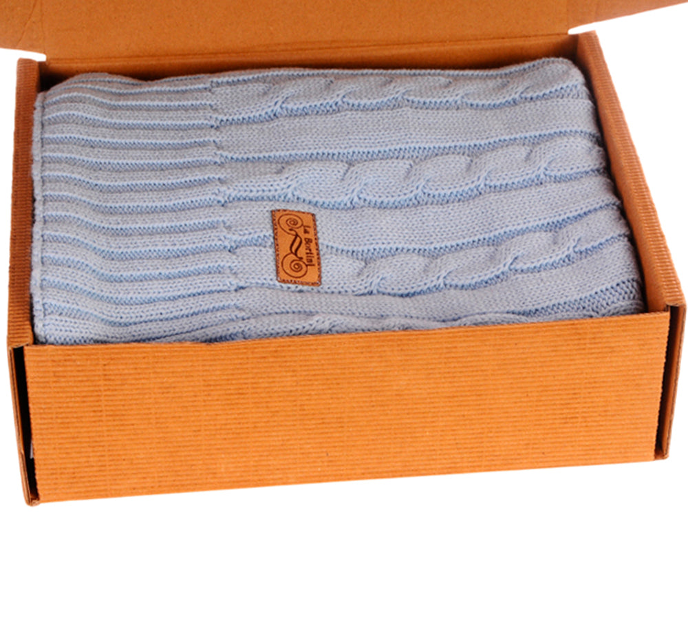 Baby Decke Strickdecke 65x95cm in Hellblau aus Baumwolle