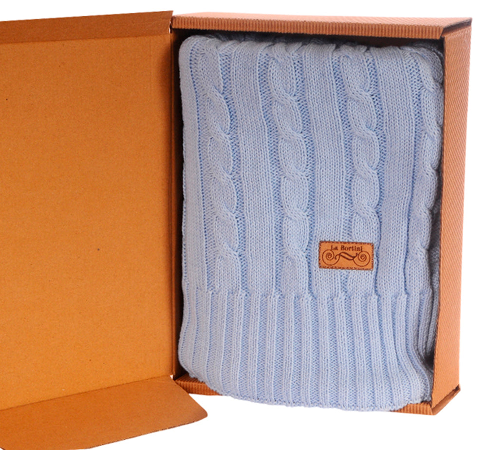 Baby Decke Strickdecke 65x95cm in Hellblau aus Baumwolle