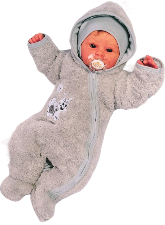 Baby Overall Fleece Wagenanzug in Grau mit Schnecken Übergangsoverall