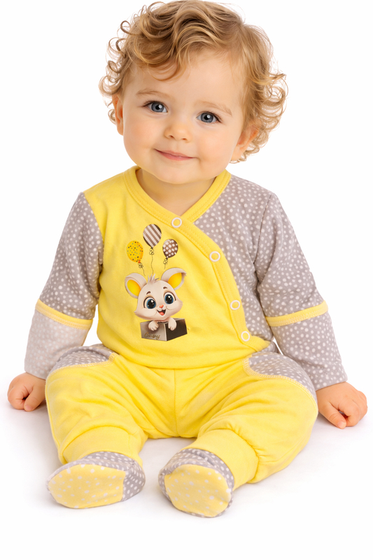 Body und Hose Baby Anzug in Gelb mit Hasen und Ballons