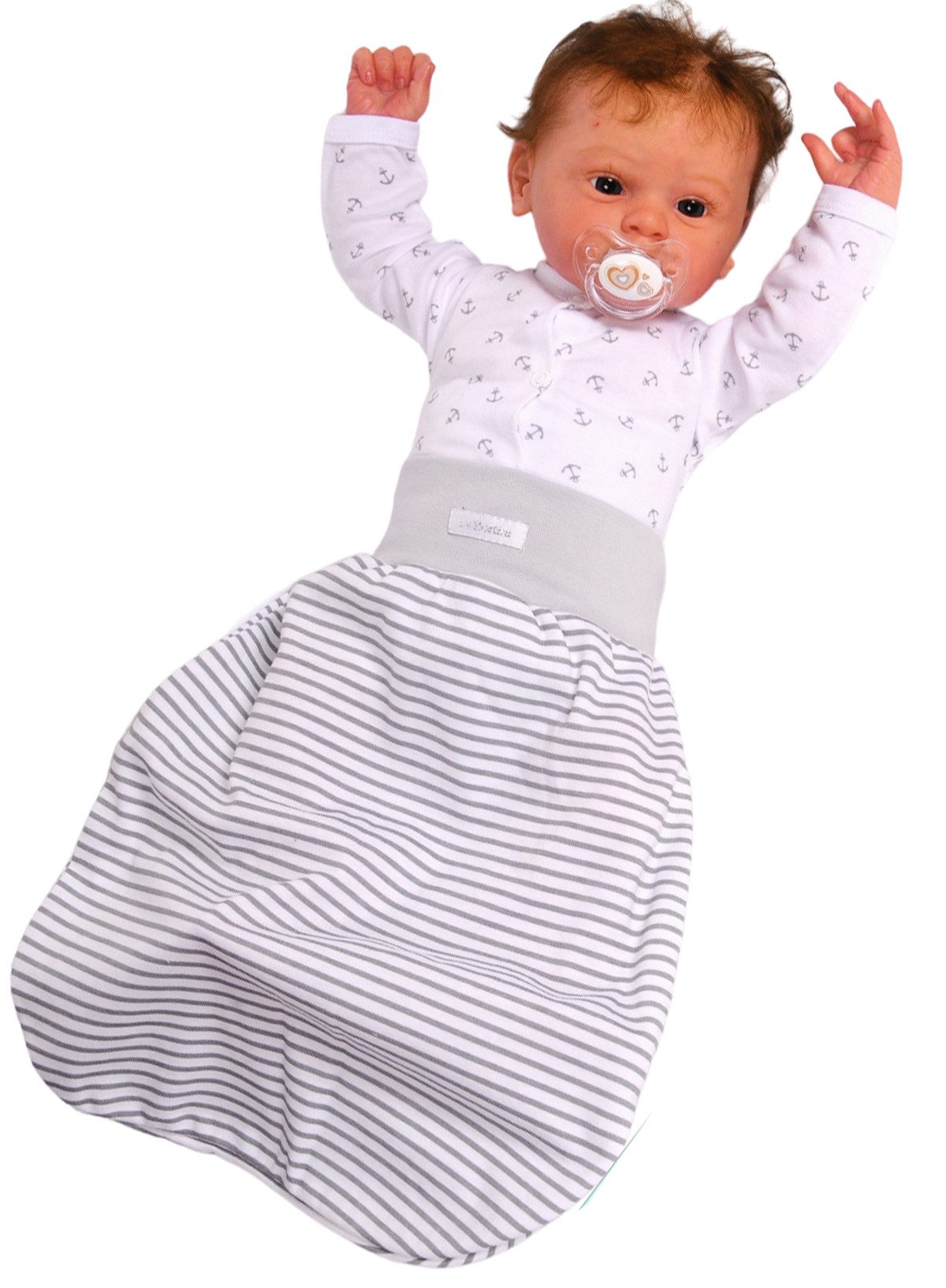 Baby Pucksack Fußsack für Sommer Frühjahr Stramplersack einlagig in Grau mit Sternchen