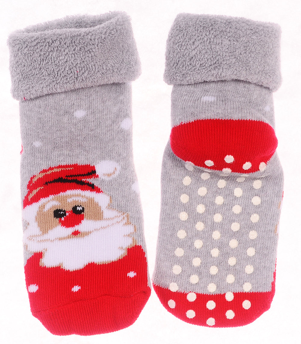 Thermosocken Socken Weihnachten warme Weihnachtssocken Antirutschsocken mit ABS Sohle genoppt in Grau mit Santa