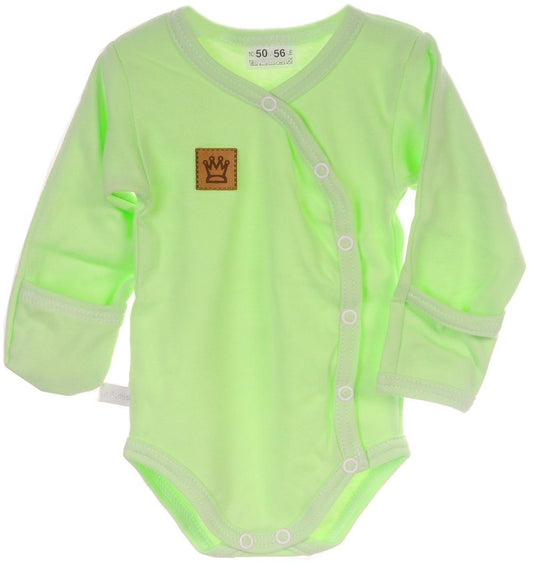 Baby Body in Grün mit Krone Wickelbody mit Kratzschutz Langarmbody