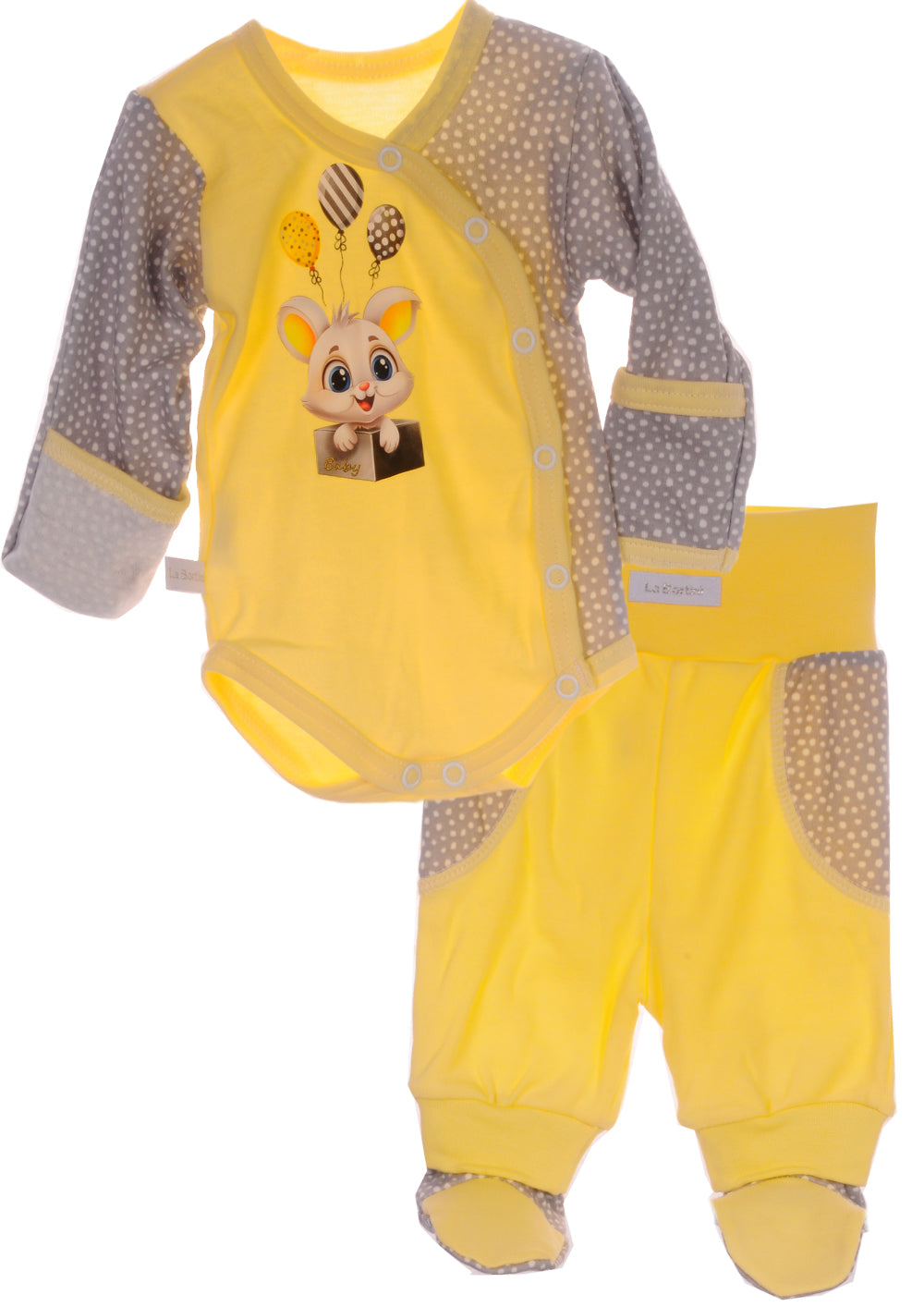 Body und Hose Baby Anzug in Gelb mit Hasen und Ballons