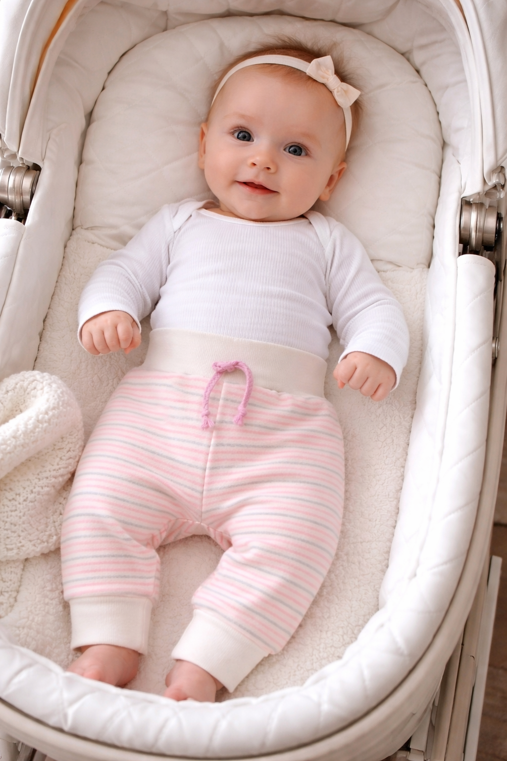 Baby Hose geringelt Mitwachshose in Rosa