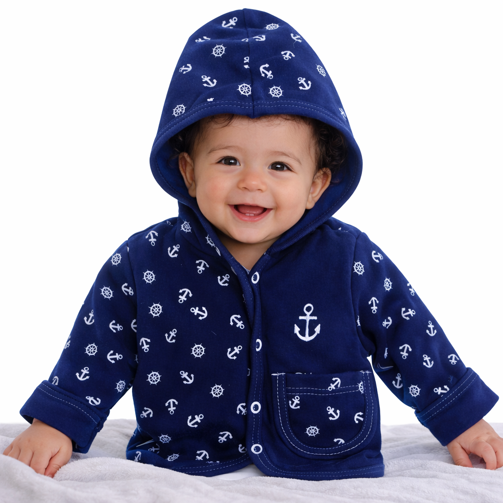 Baby Jacke Swetjacke mit Kapuze in Blau mit Anker