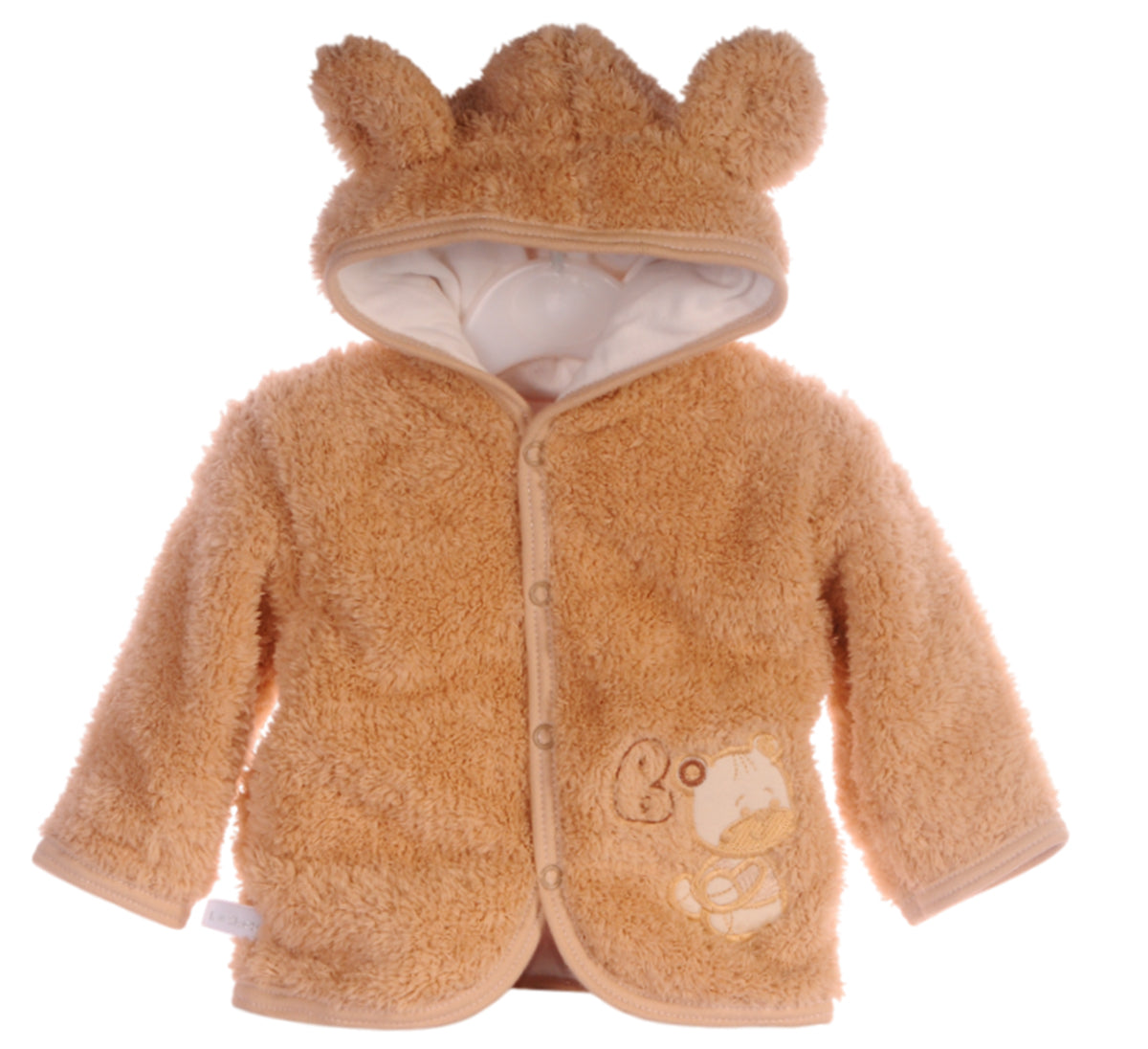 Baby Jacke Fleece Jäckchen in Beige mit Bärchen Erstlingsjacke gefüttert