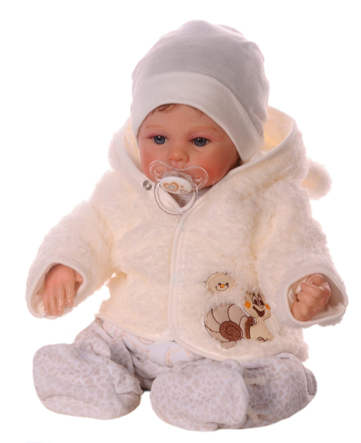Baby Jacke Fleece Jäckchen in Creme mit Schnecken Erstlingsjacke gefüttert