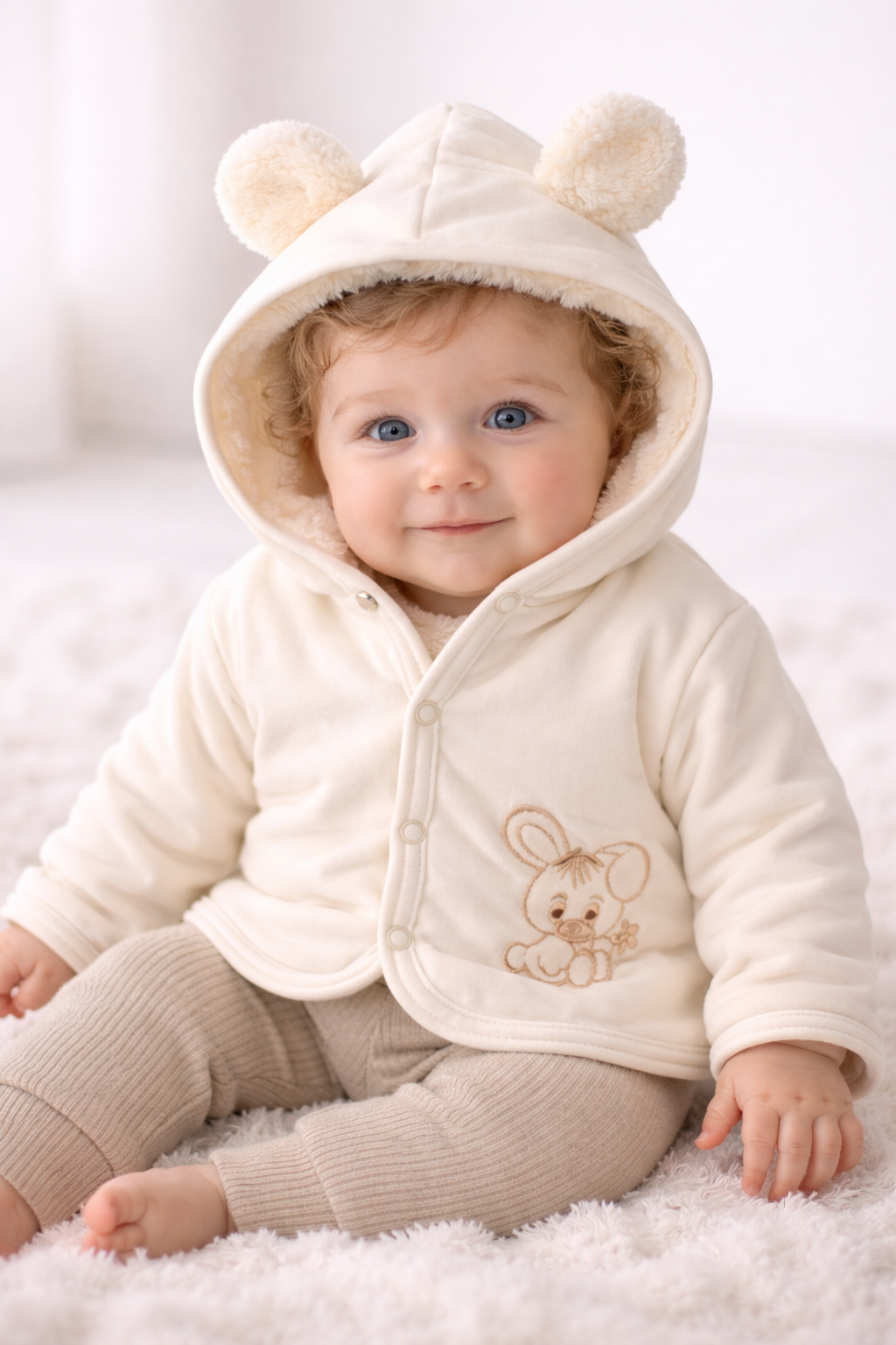 Baby Jacke Erstlingsjacke aus Fleece und Baumwolle in Creme