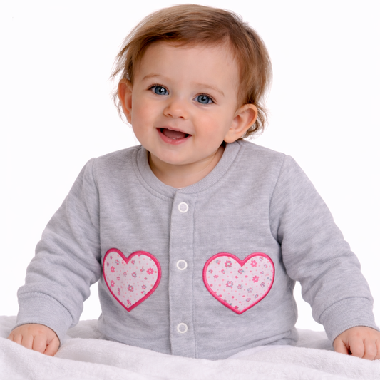 Baby Jacke Swetjacke in Grau mit Blumenmuster