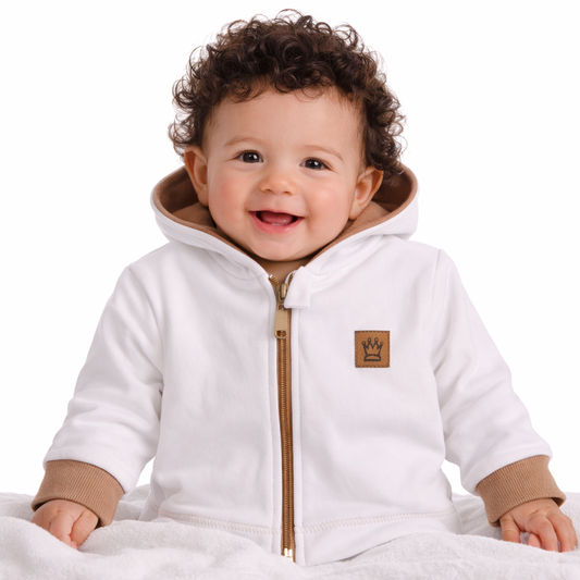Baby Jacke Swetjacke mit Kapuze in Weiß Beige
