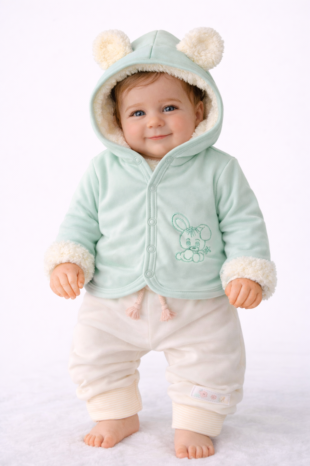 Baby Jacke Erstlingsjacke aus Fleece und Baumwolle in Mintgrün