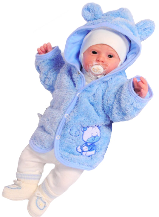 Baby Jacke in Blau Fleece Jäckchen mit Bärchen gefüttert Erstlingsjacke