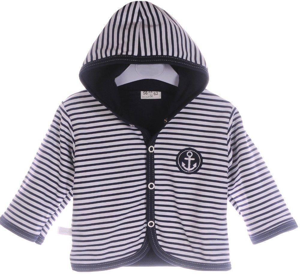 Baby Jacke Swetjacke Blau gestreift mit Kapuze
