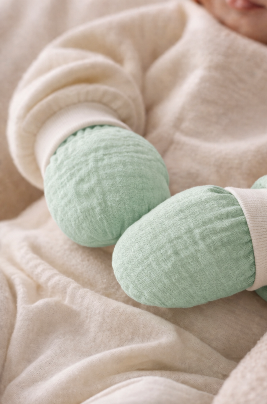 Baby Kratzfüustlinge 2er Pack aus Musselin altblau mintgrün