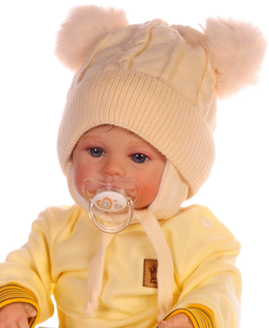 Mütze mit Bommeln Babymütze in Beige