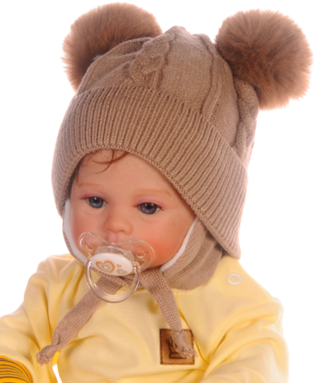 Mütze mit Bommeln Babymütze in Braun
