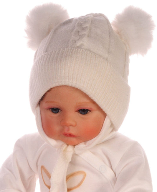 Mütze mit Bommeln Babymütze in Creme