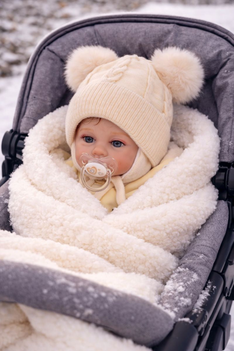 Mütze mit Bommeln Babymütze in Beige