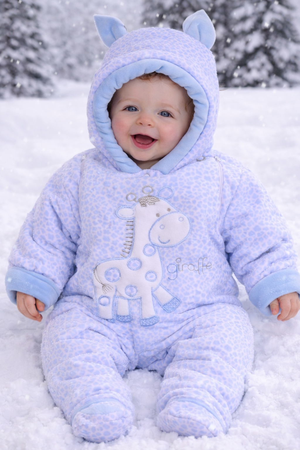 Schneeoverall Baby Wagenanzug Nickioverall Overall Schneeanzug in Blau mit Giraffe