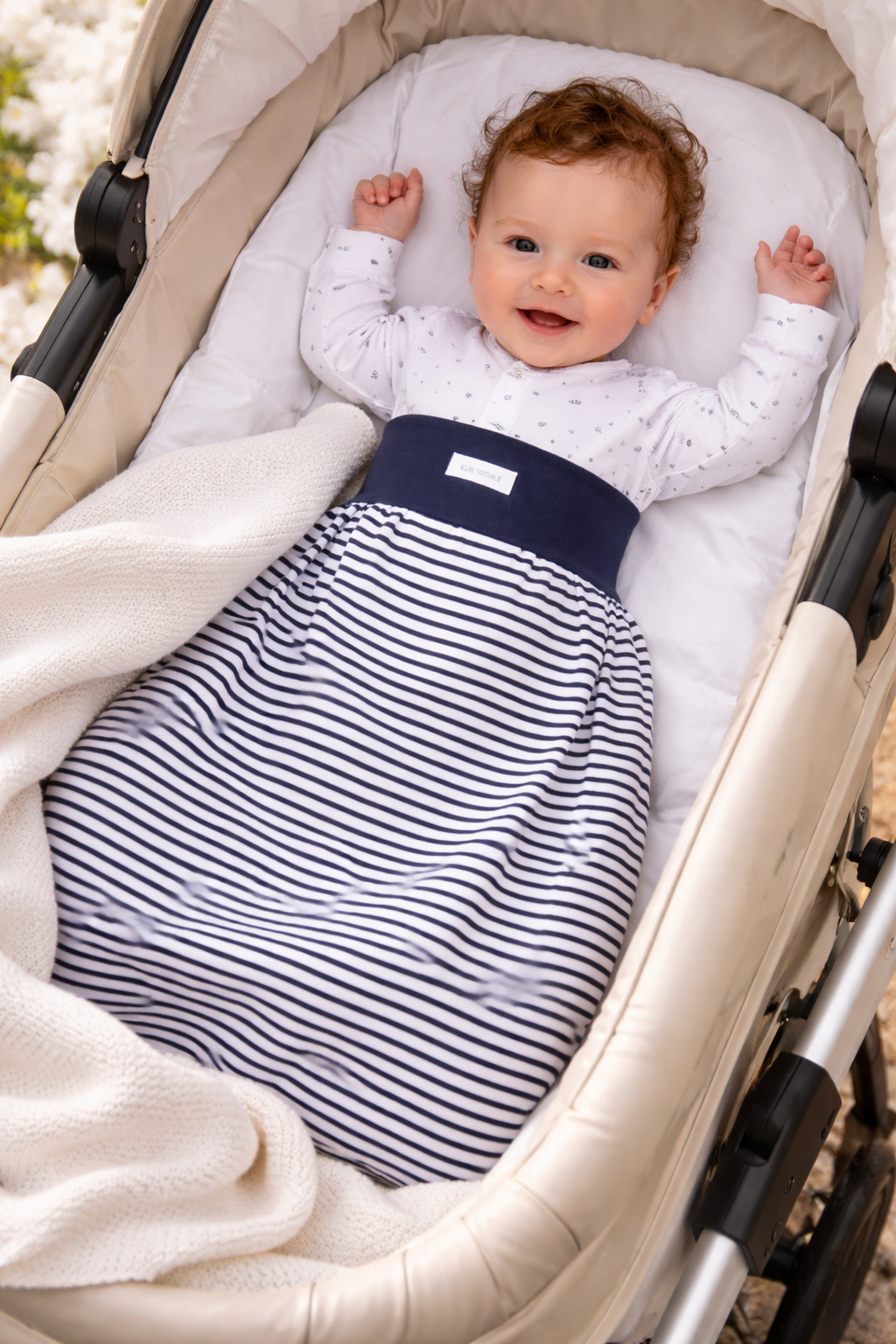 Baby Pucksack Fußsack für Sommer Frühjahr Stramplersack einlagig in Blau gestreift