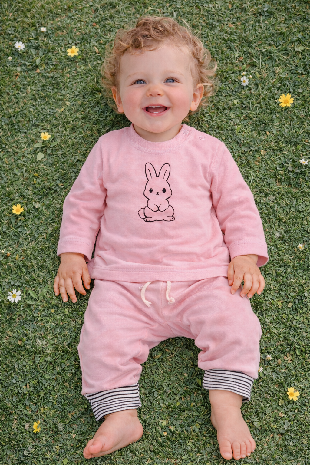 Baby Anzug Langarmshirt und Mitwachshose in Altrosa mit Hasen