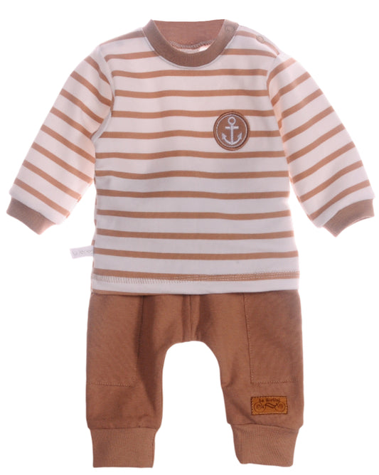 Anzug 2tlg T-Shirt und Hose für Babys Set in Beige gestreift mit Anker