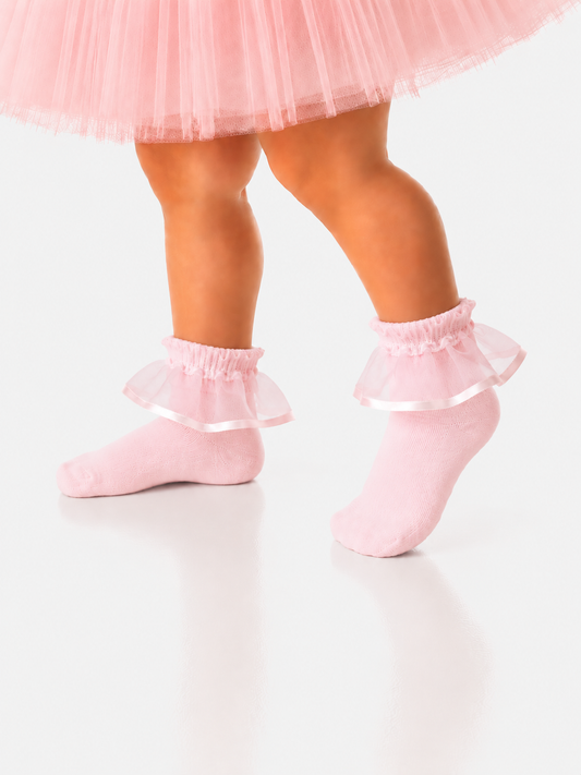 Socken mit Rüschen in Rosa für Babys und Kinder festlich für Taufe