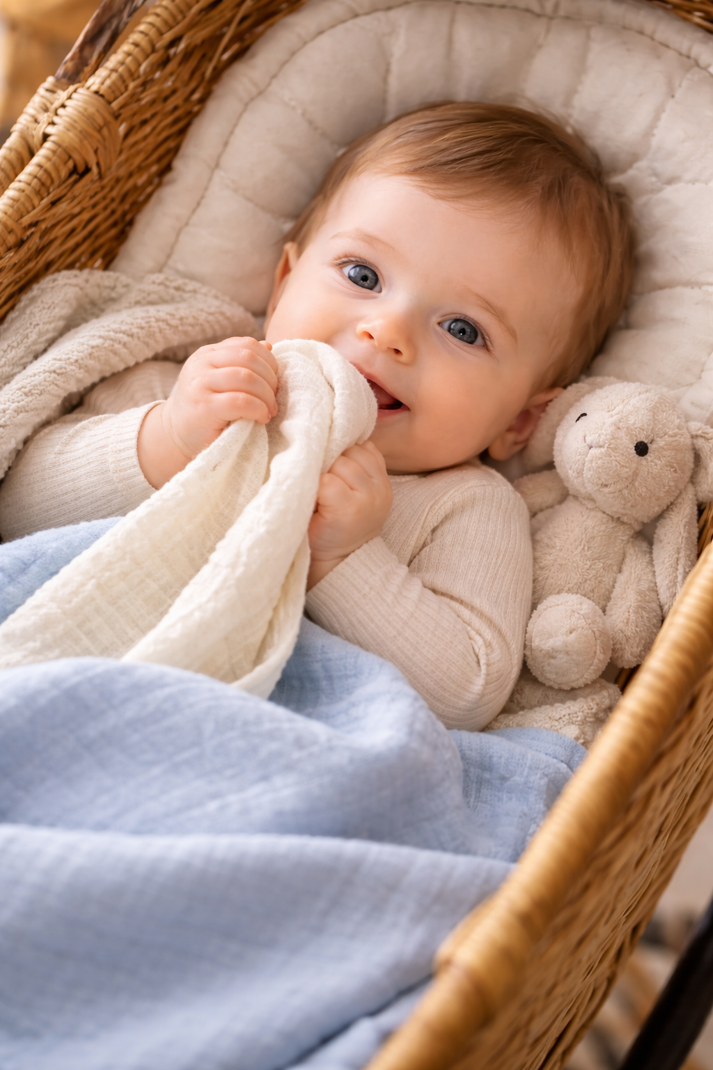 Baby Spucktuch 1 Stück 90 x 65cm aus weichem Musselin Stofftuch in Beige