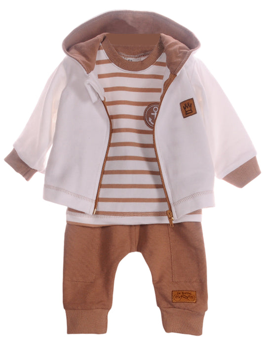 Anzug 3tlg T-Shirt Jacke Hose Baby Set in Weiß Braun