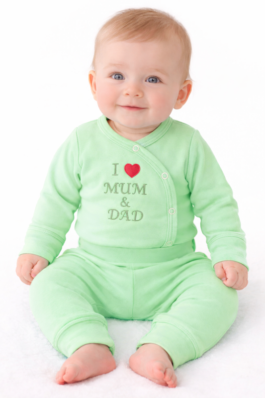 Body und Hose Baby Anzug in Grün Wickelbody