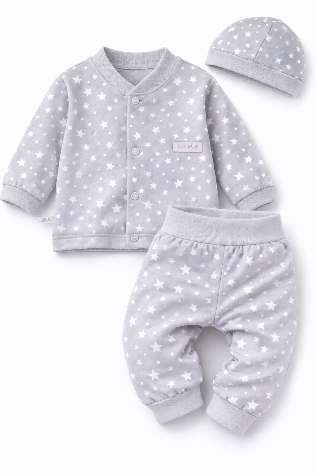 Baby Anzug 3-teilig Hemdchen Hose Mütze in Grau