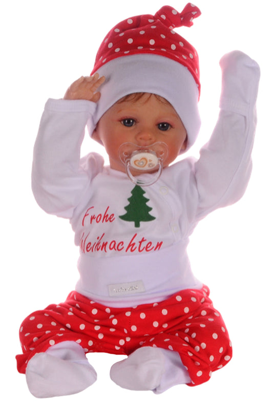 Baby Anzug für Weihnachten Wickelbody Hose Mütze Socken Set in Rot Weiß