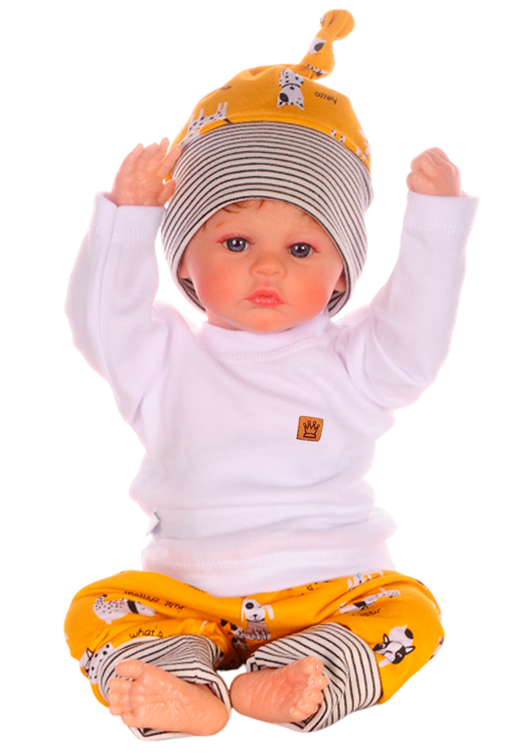 Baby Anzug Langarmshirt Hose Mütze Erstlingsset weiß gelb