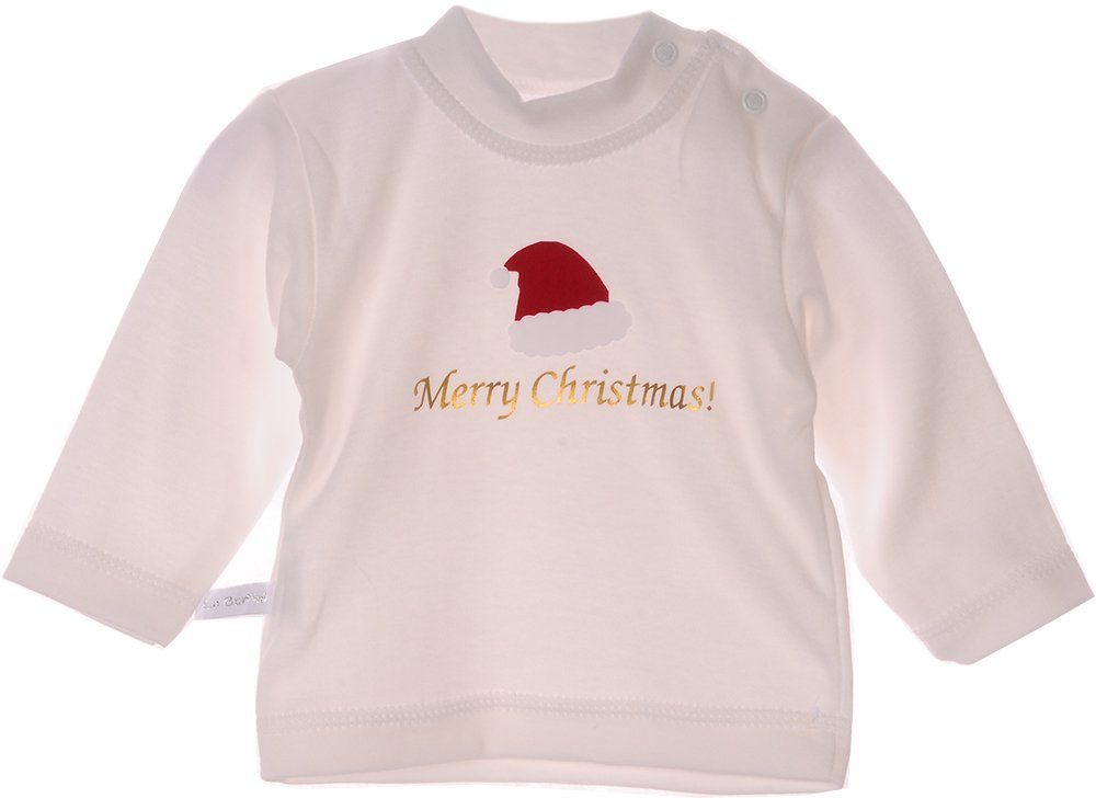Baby Anzug für Weihnachten Langarmshirt Hose Mütze Socken in Creme Rot