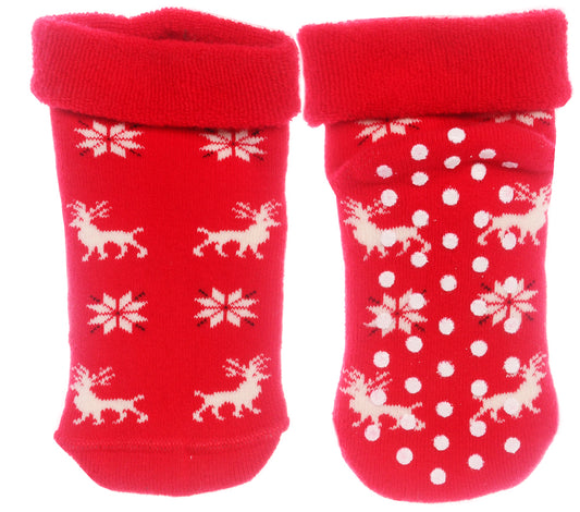 Thermosocken Socken Weihnachten warme Weihnachtssocken Antirutschsocken mit ABS Sohle genoppt in Rot mit Rentiere